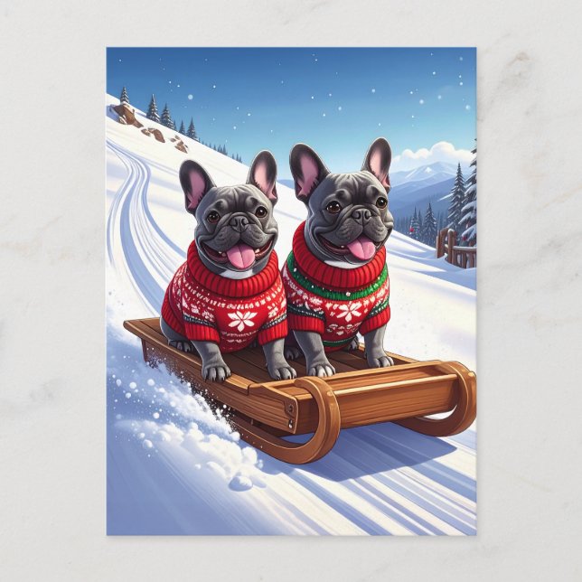 Fransk Bulldog Sled Ride Vykort (Framsida)