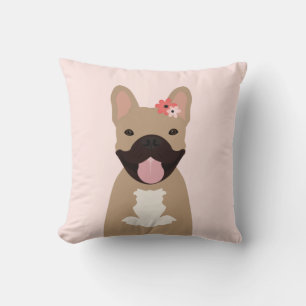 Fransk Bulldog Smiling Flowers Rosa Kudde