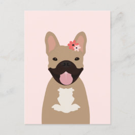 Fransk Bulldog Smiling Flowers Rosa Vykort