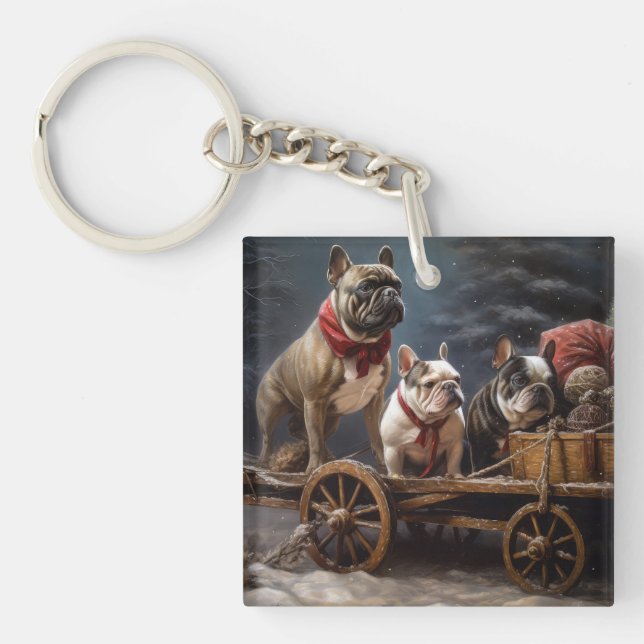 Fransk Bulldog Snö Sleigh Jul Dekoration (Framsidan)