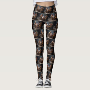 Fransk Bulldog Snöig Släd Jul Dekoration Leggings