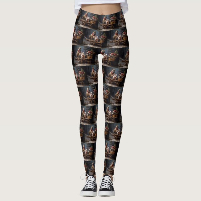 Fransk Bulldog Snöig Släd Jul Dekoration Leggings (Framsida)