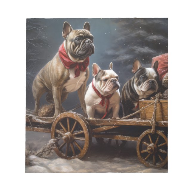 Fransk Bulldog Snowy Sleigh-juldekretet Anteckningsblock (Framsida)