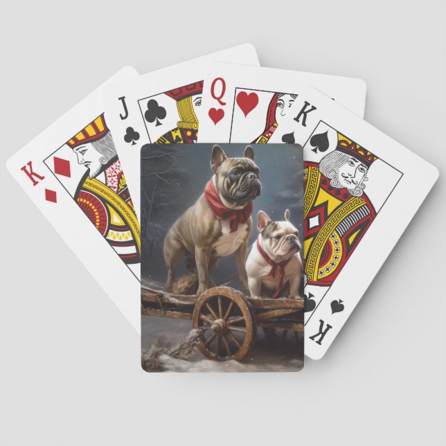 Fransk Bulldog Snowy Sleigh-juldekretet Casinokort (Baksidan)