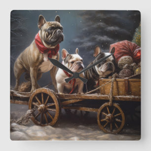 Fransk Bulldog Snowy Sleigh-juldekretet Fyrkantig Klocka