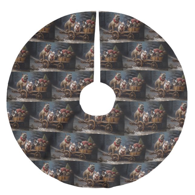 Fransk Bulldog Snowy Sleigh-juldekretet Julgransmatta Borstad Polyester (Framsidan)