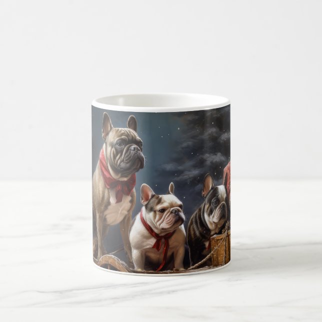 Fransk Bulldog Snowy Sleigh-juldekretet Kaffemugg (Center)