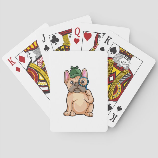 Fransk bulldog som detektiv med förstoringsglas casinokort (Baksidan)