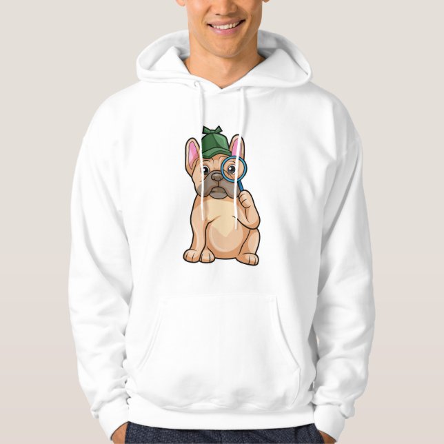 Fransk bulldog som detektiv med förstoringsglas hoodie (Framsida)