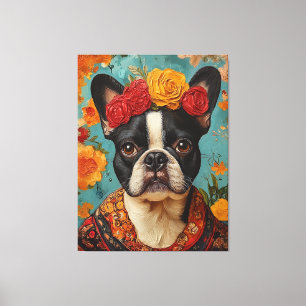 Fransk Bulldog som Frida Kahlo Canvastryck
