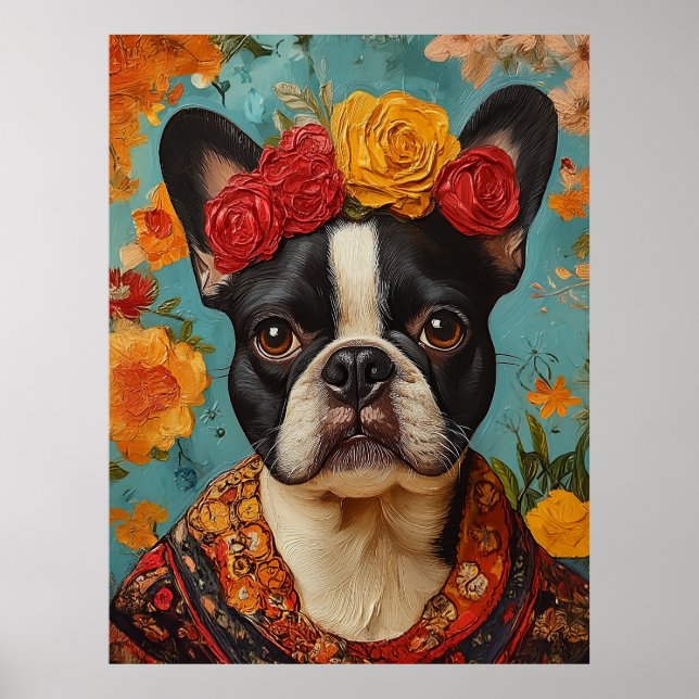 Fransk Bulldog som Frida Kahlo Poster (Framsidan)
