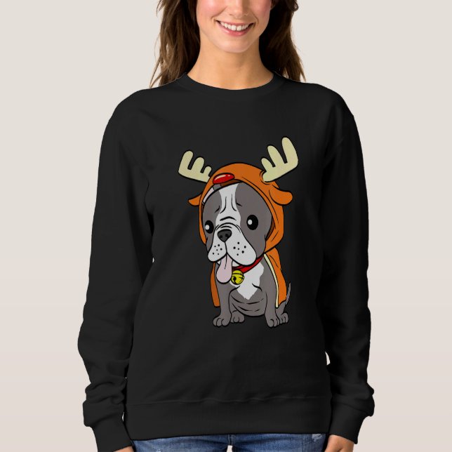 Fransk Bulldog som Reindeer Hundar Julafton T Shirt (Framsida)