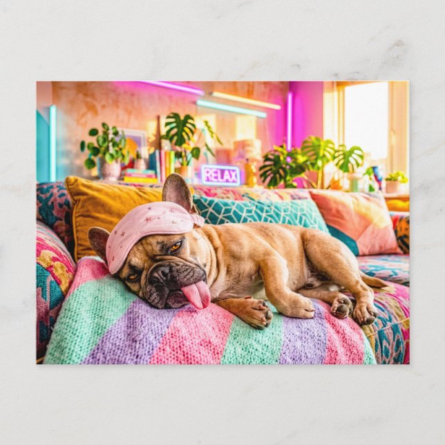 Fransk Bulldog som sover med sömnmask Vykort (Framsida)
