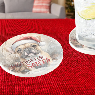 Fransk Bulldog som väntar på Santa Hund Watercolor Underlägg