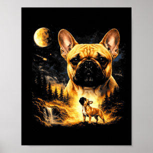 Fransk bulldog som ylar mot månen vintage 90sFren Poster