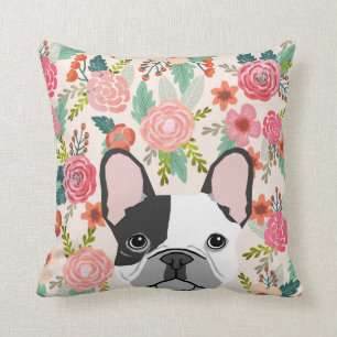 Fransk Bulldog, söt blommigt kudde sällskapsdjur