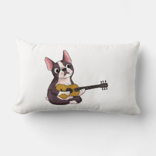 Fransk Bulldog spelar Guitar Funny Guitarist Lumbarkudde