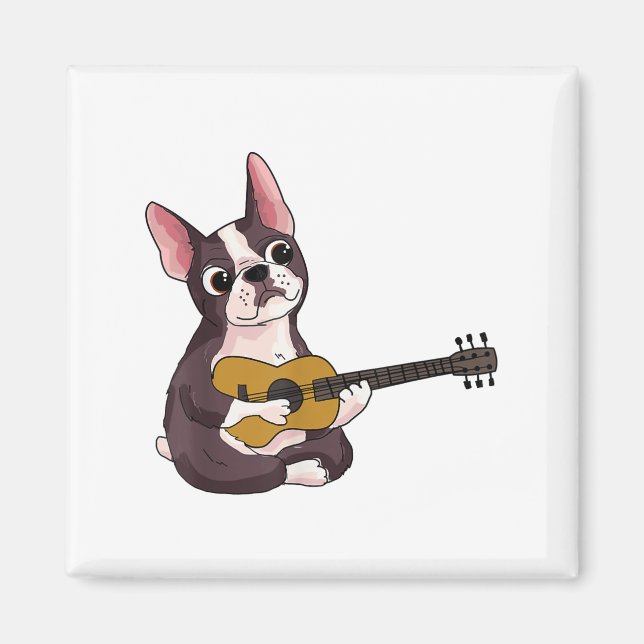 Fransk Bulldog spelar Guitar Funny Guitarist Magnet (Framsidan)