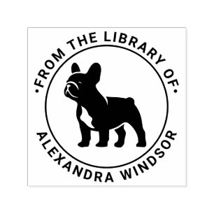 Fransk Bulldog Stående Siluett Bibliotek Bok Namn Självfärgande Stämpel