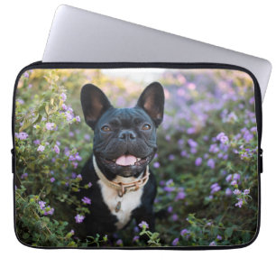 Fransk Bulldog Stands i blommor Laptop Fodral
