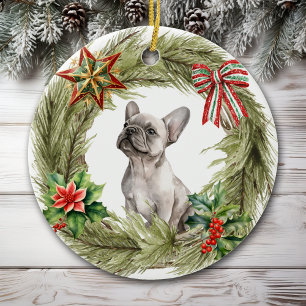 Fransk Bulldog Star Bow WAN Julgransprydnad Keramik