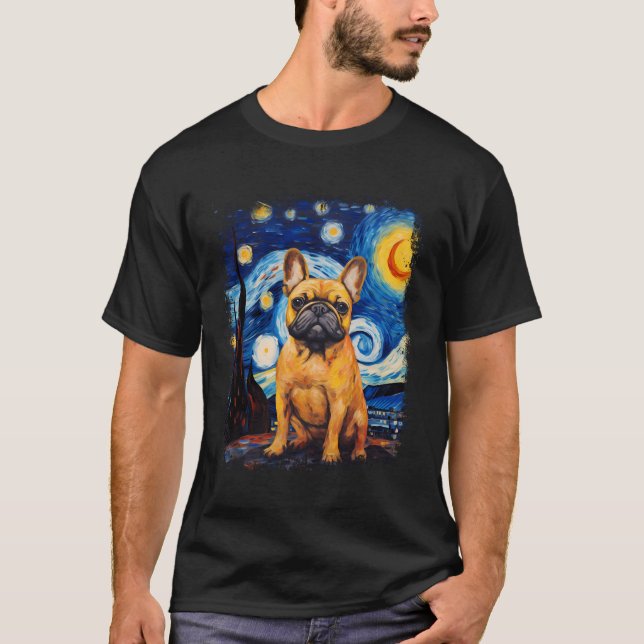 Fransk Bulldog Starry Night Hundar T Shirt (Framsida)