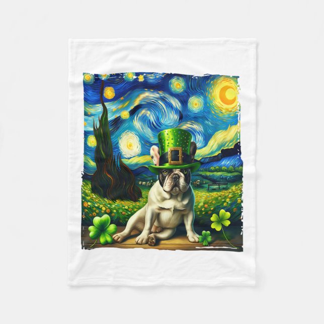 Fransk Bulldog Starry Night Saint Patricks Day Hun Fleecefilt (Framsidan)