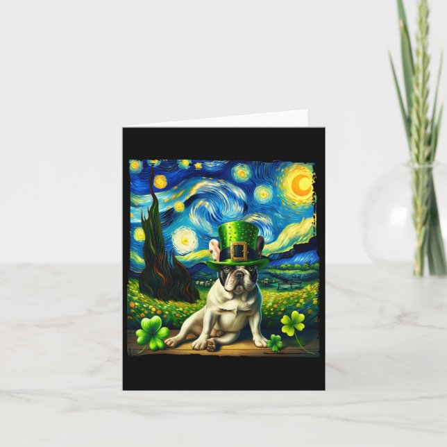 Fransk Bulldog Starry Night Saint Patricks Day Hun Kort (Framsida)
