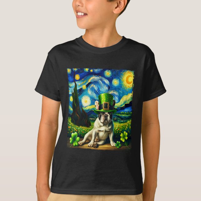 Fransk Bulldog Starry Night Saint Patricks Day Hun T Shirt (Framsida)