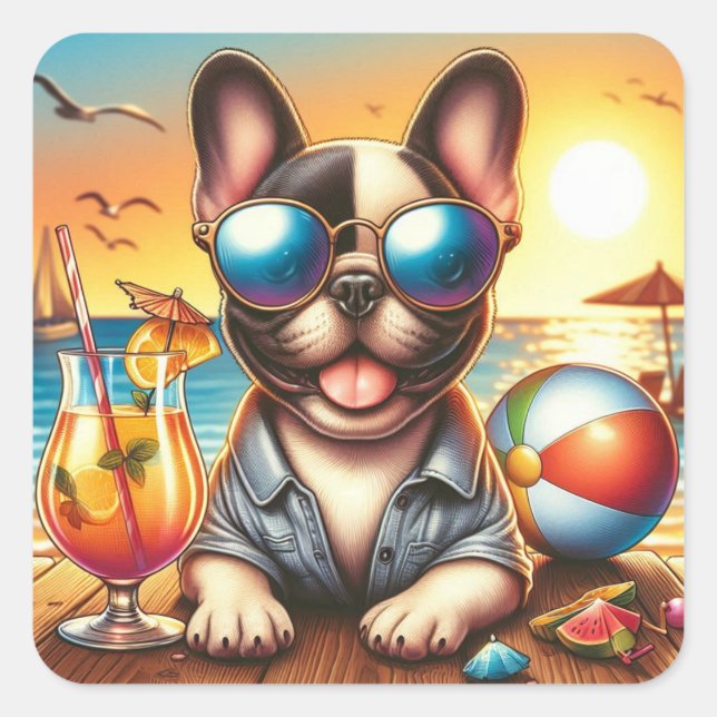 Fransk Bulldog Sticker Fyrkantigt Klistermärke (Framsida)