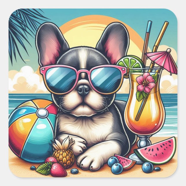 Fransk Bulldog Sticker Fyrkantigt Klistermärke (Framsida)