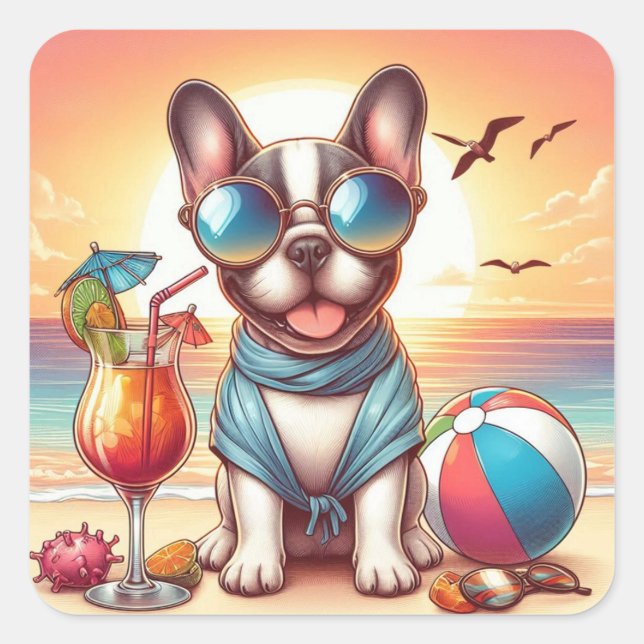 Fransk Bulldog Sticker Fyrkantigt Klistermärke (Framsida)