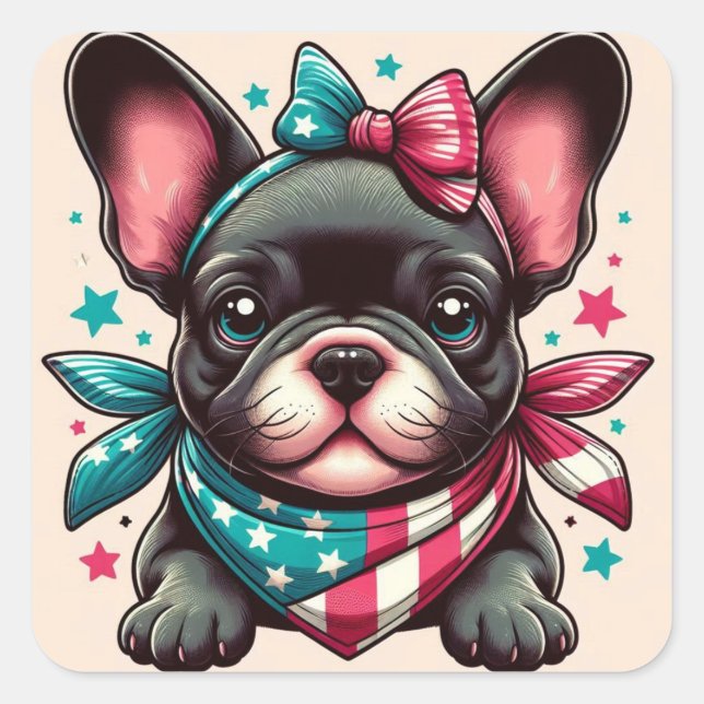 Fransk Bulldog Sticker Fyrkantigt Klistermärke (Framsida)