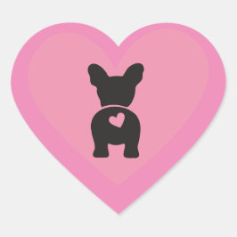 Fransk Bulldog Stickers, Gift Labels with Heartors Hjärtformat Klistermärke
