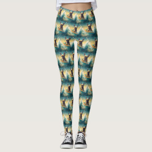 Fransk Bulldog Strand Surfning Målning Leggings
