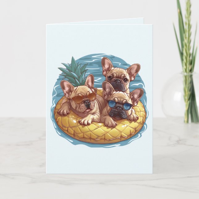 Fransk Bulldog Summer Pineapple Bassäng Flyter Kort (Framsida)