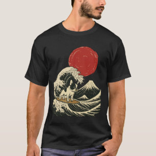 Fransk Bulldog Surfande Japansk T Shirt
