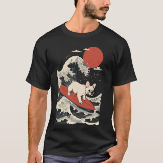 Fransk Bulldog Surfande Japansk T Shirt