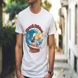 Fransk Bulldog Surfing Tropical Wave T Shirt