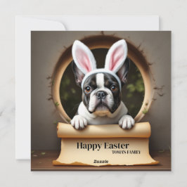 Fransk Bulldog svart - med Family Namn Julkort