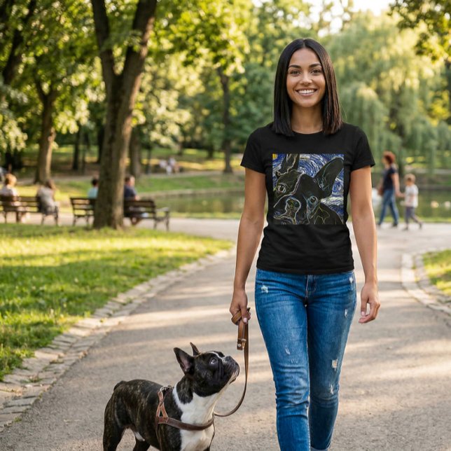 Fransk Bulldog Svart Neon Art T-Shirt (French Bulldog T-Shirt)