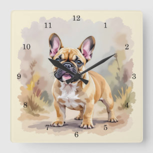 Fransk Bulldog Tan Fawn Färgad Cute Frenchie Hund Fyrkantig Klocka