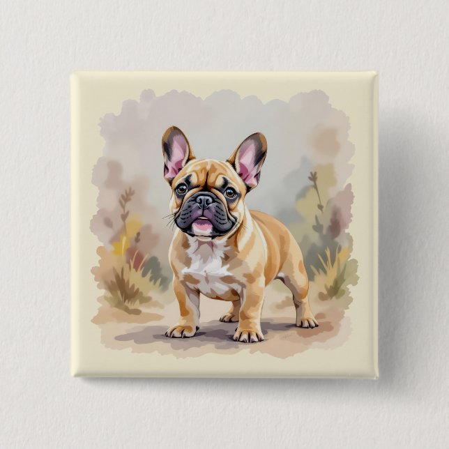 Fransk Bulldog Tan Fawn Färgad Cute Frenchie Hund Knapp (Framsida)