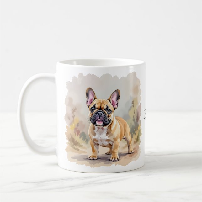 Fransk Bulldog Tan Fawnfärgad Söt Frenchie Hund Kaffemugg (Vänster)