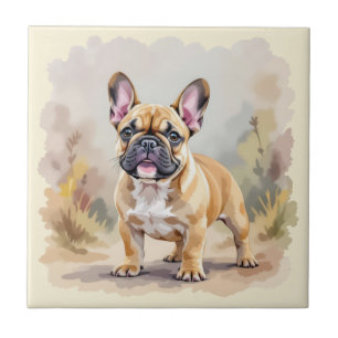 Fransk Bulldog Tan Fawnfärgad Söt Frenchie Hund Kakelplatta