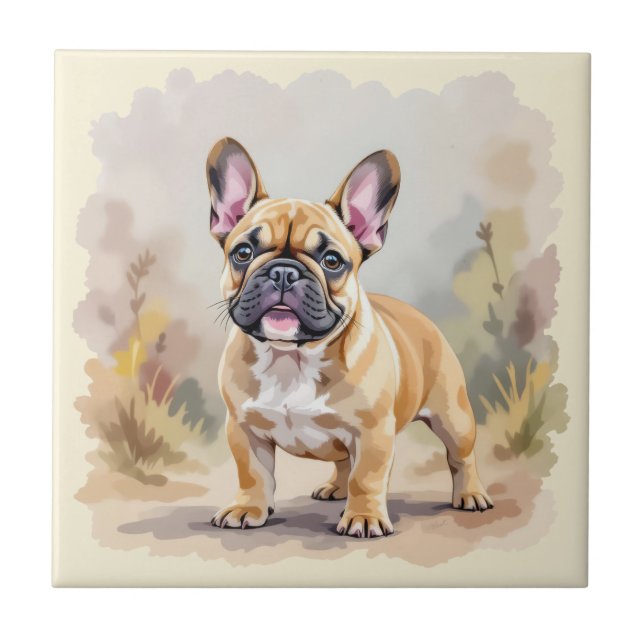Fransk Bulldog Tan Fawnfärgad Söt Frenchie Hund Kakelplatta (Framsidan)