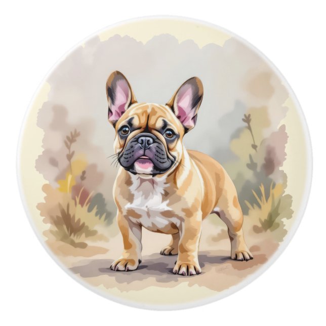 Fransk Bulldog Tan Fawnfärgad Söt Frenchie Hund Knopp (Framsidan)