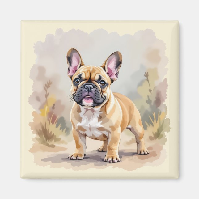 Fransk Bulldog Tan Fawnfärgad Söt Frenchie Hund Magnet (Framsidan)