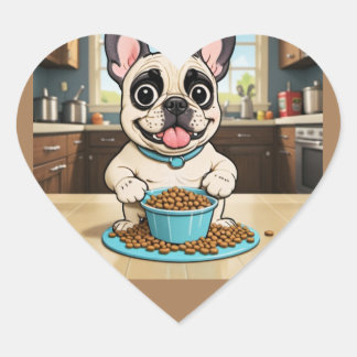 Fransk Bulldog Tecknad Sticker Hjärtformat Klistermärke