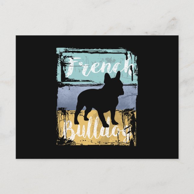 Fransk Bulldog Tee - Retro Fransk Bulldog Hund Vykort (Framsida)